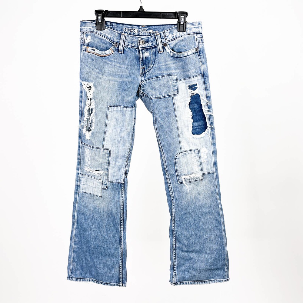 Vintage y2k 90s Guess Distressed Patchwork Patch Jeans Low-Rise